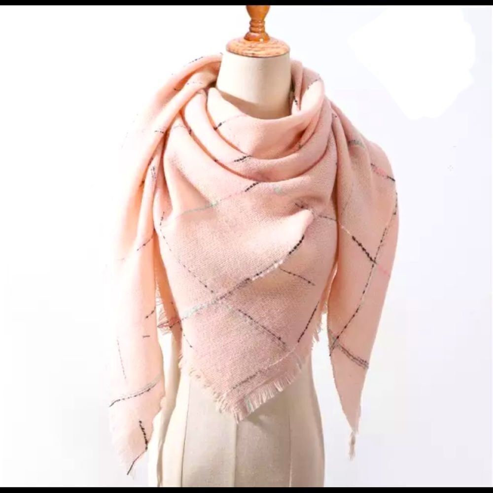 PLAID BLANKET SCARF PINK WRAP‎